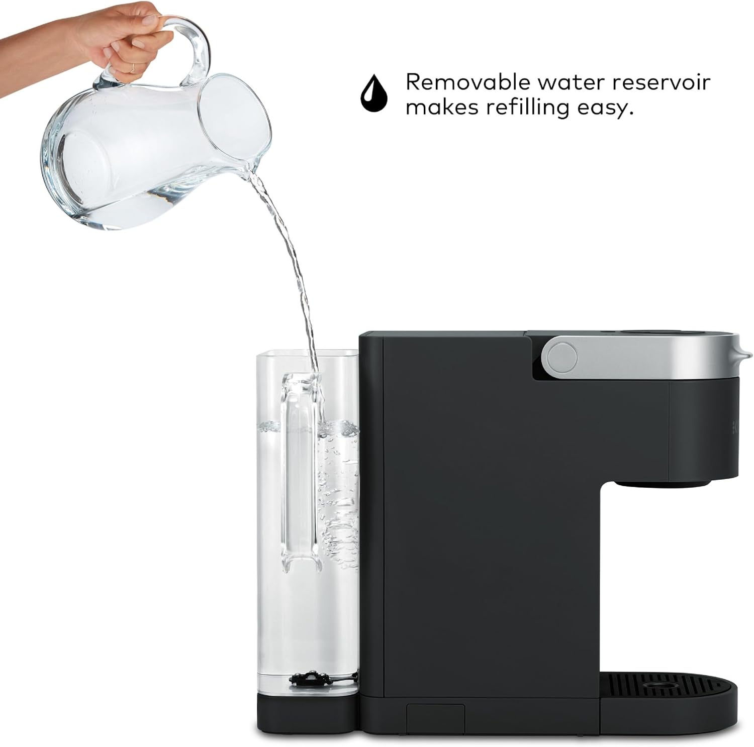 Removable water reservoir makes refilling easy.