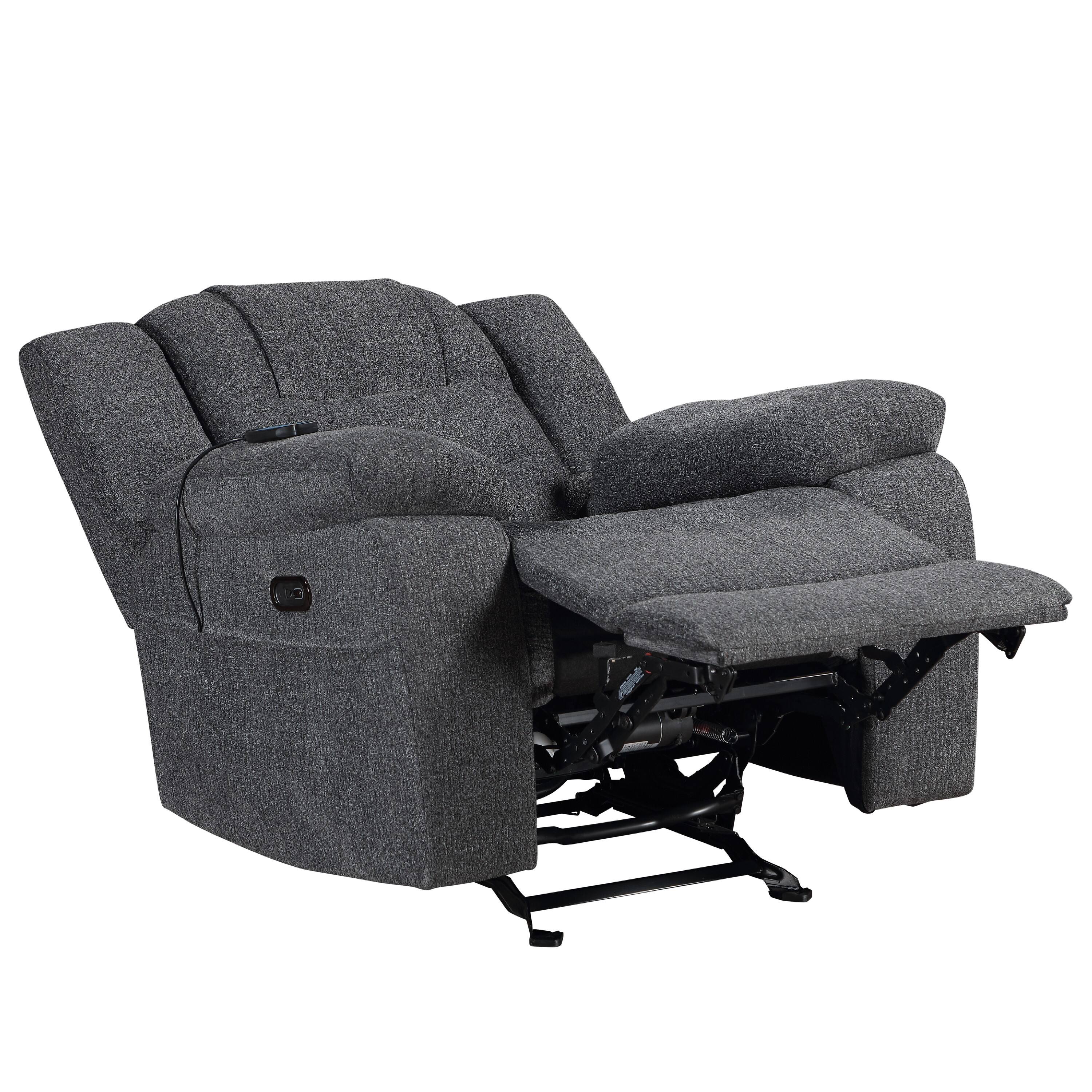 Back. Manhattan Lane - Reno Power Glider Recliner Chair with Heat and Massage,  Polyester - Dark Gray.