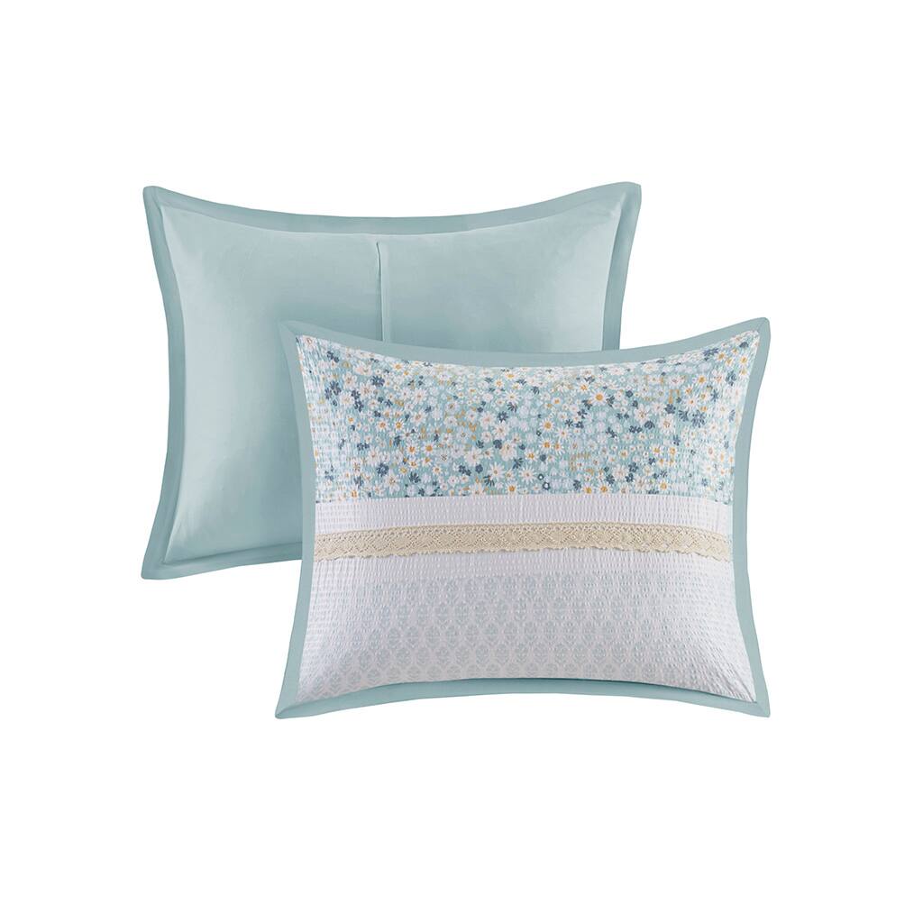 Alt View 3. Gracie Mills - Gracie Mills Glenn Coastal Breeze 5-Piece Seersucker Comforter Ensemble with Coordinating Throw Pillows - Aqua.