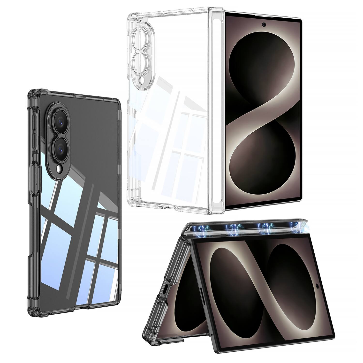 Left. Dteck - for Samsung Galaxy Z Fold8 Magnetic Hinge Protection Case,Glossy Clear Acrylic Back Cover,Slim Flat Shockproof Shell - Black.