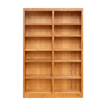 Front. Concepts in Wood - Double Wide Bookcase 12 Shelves Dry Oak Finish - Brown.