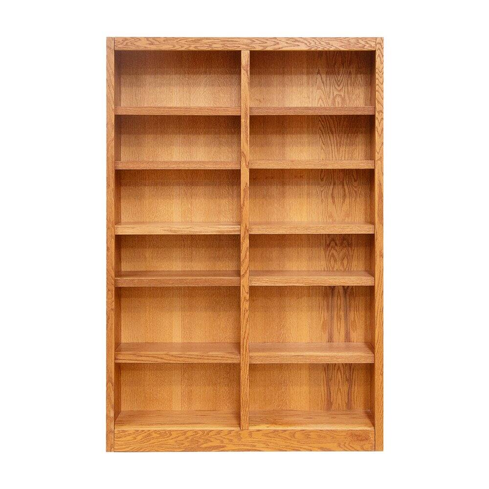 Front. Concepts in Wood - Double Wide Bookcase 12 Shelves Dry Oak Finish - Brown.