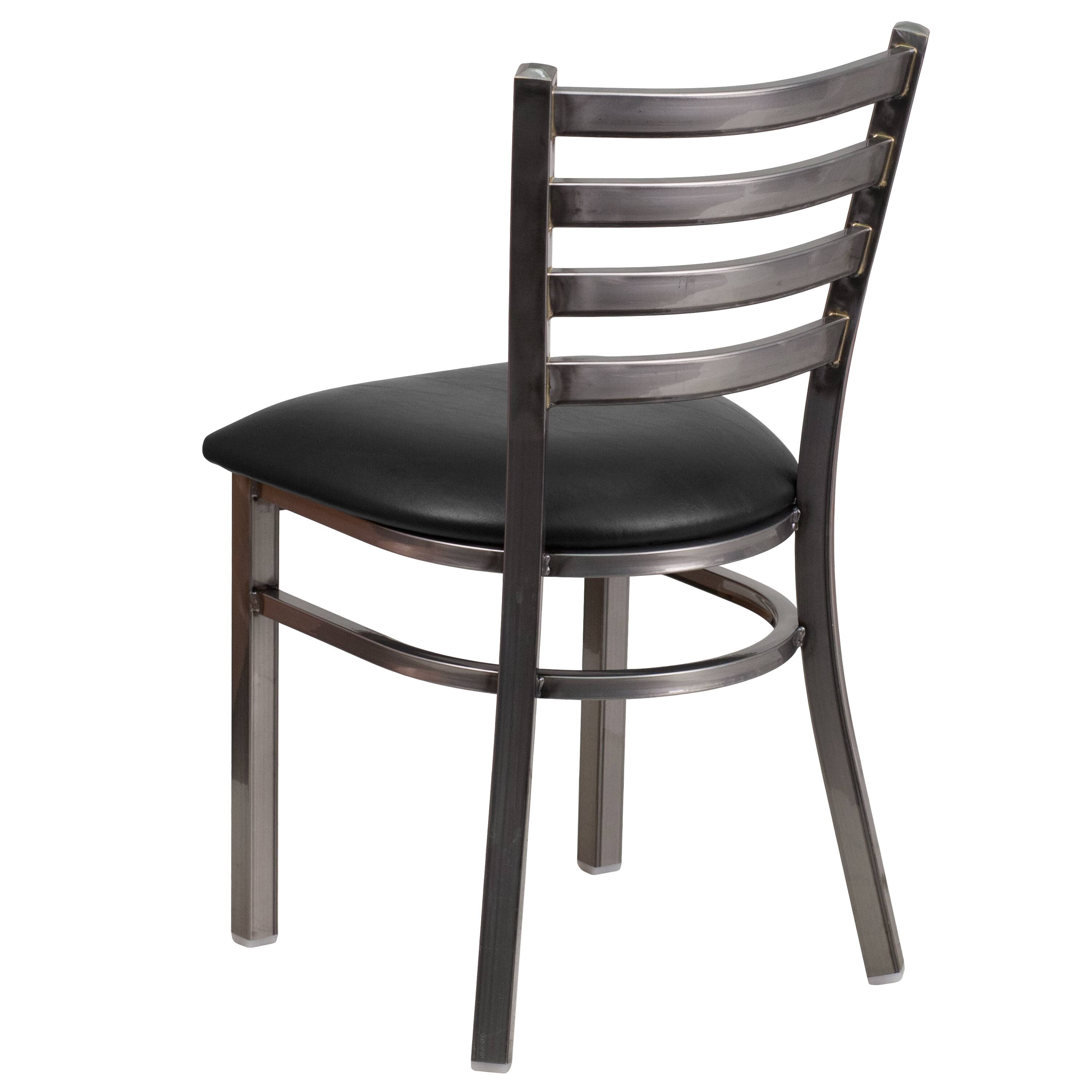 Alt View 5. Emma + Oliver - Clear Coated Ladder Back Metal Restaurant Dining Chair - Black Vinyl Seat/Clear Coated Metal Frame.