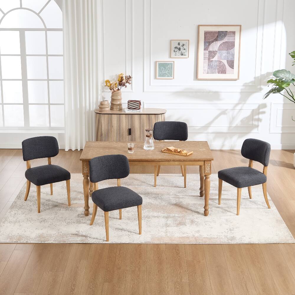 Alt View 8. Loheer - Loheer Wooden Dining Chairs Set of 2 Dark Grey Fabric Upholstered Modern Farmhouse Kitchen Chairs for Small Space - Dark Grey.