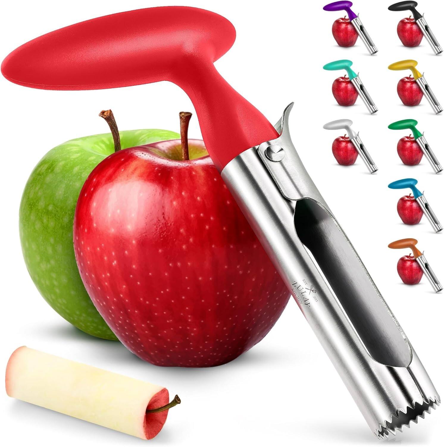 Zulay Kitchen - Premium Apple Corer Tool - Ultra Sharp, Stainless Steel, Serrated Blades for Easy Coring - Red