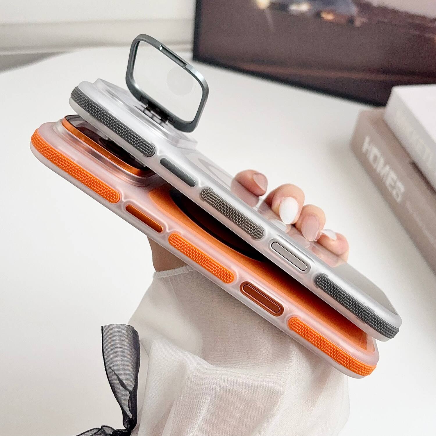 Alt View 2. Dteck - Magnetic Rugged Case for Apple iPhone 17 Pro Max,Slim Hard Shell Cover with Glass Lens Cover Kickstand - Orange.
