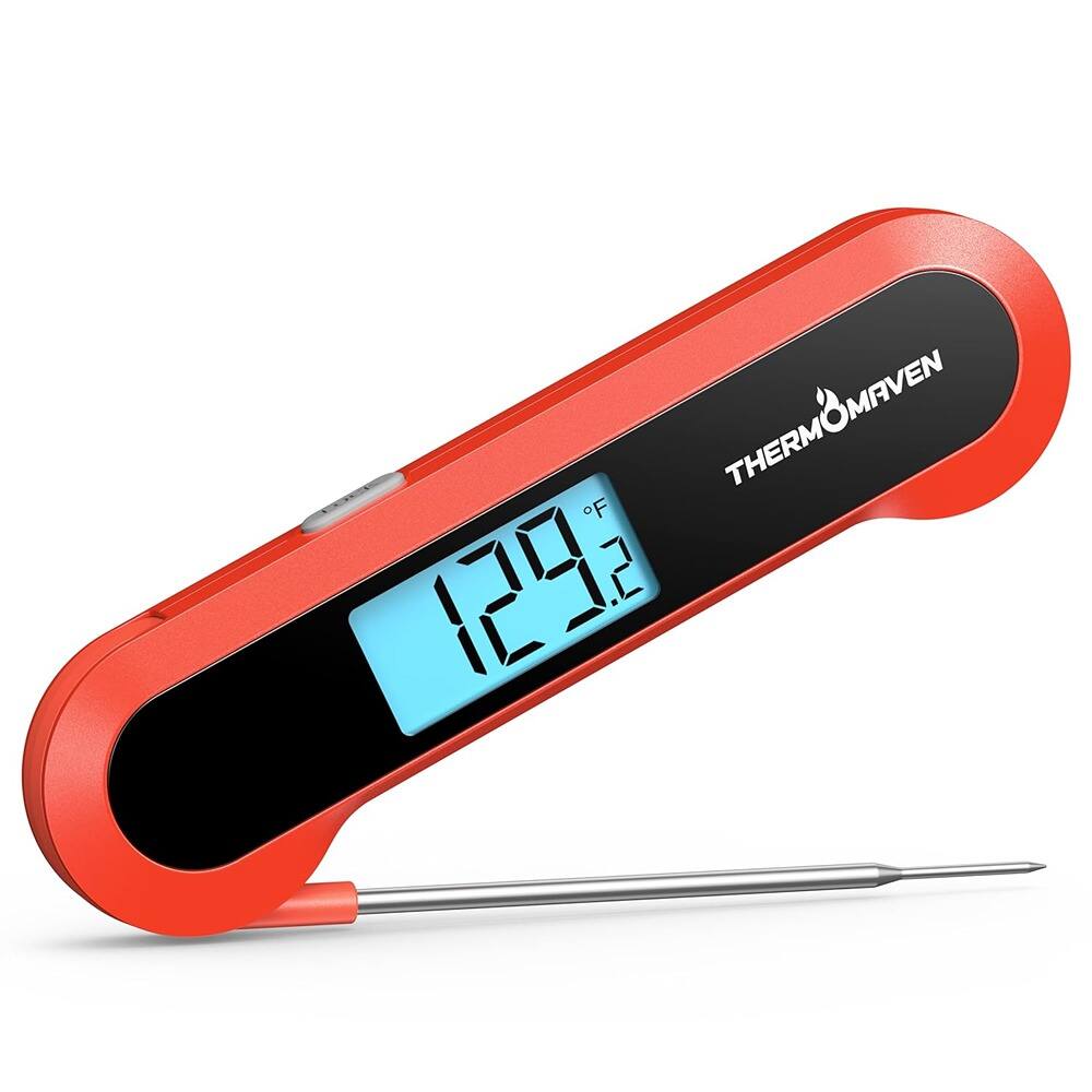 PARKER SLATER - Professional Digital Meat Thermometer - NIST Certified, Auto Rotate LCD, Waterproof, Red