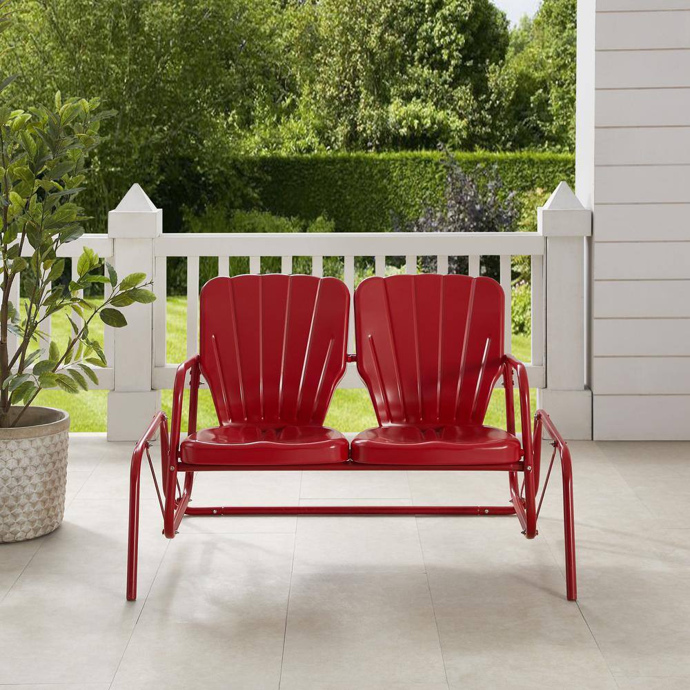 Alt View 3. Crosley Furniture - Ridgeland Retro Outdoor Loveseat Glider - Bright Red Gloss.