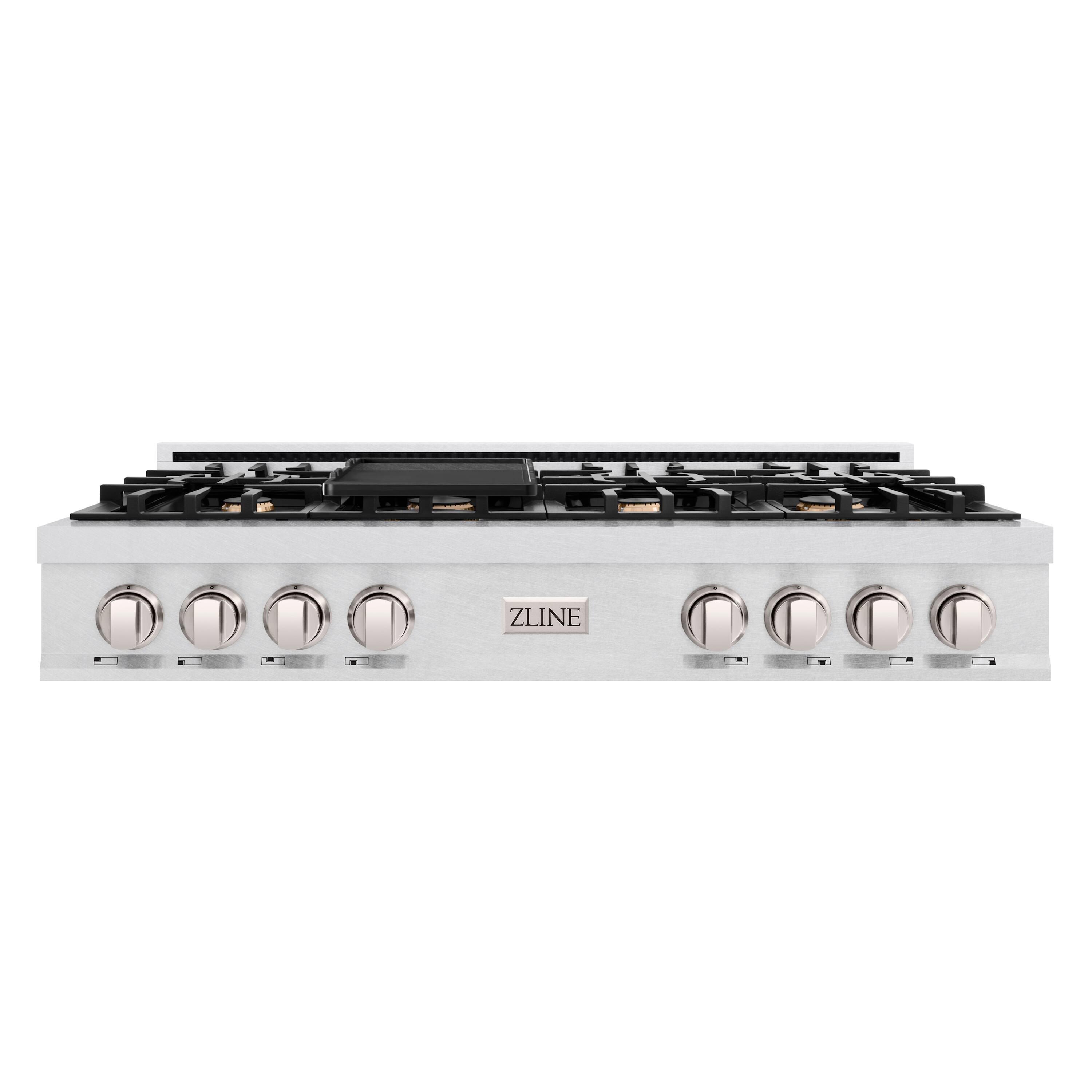 Front. ZLINE - ZLINE 48 in. Slide-In Classic Gas Rangetop w/ 8 Brass Burners & Porcelain Cooktop in Satin Stainless Steel - Satin Stainless Steel.