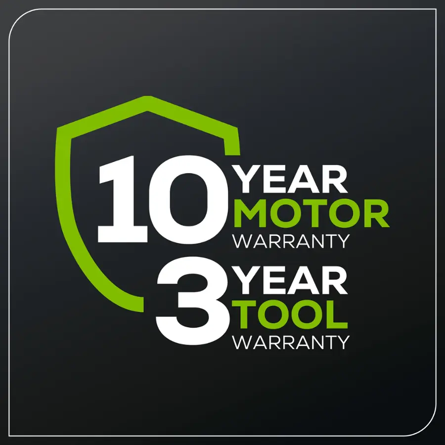 10 YEAR MOTOR WARRANTY 3 YEAR TOOL WARRANTY