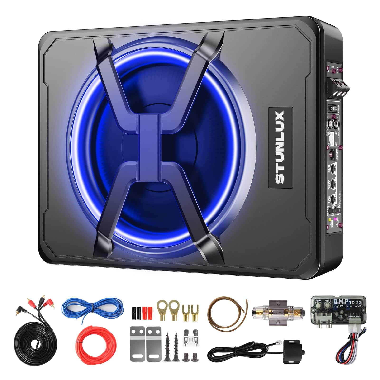 TECH SAFARI - 800w Under Seat Car Subwoofer Kit Colorful Led High low Level Input Amplifier And Car truck Audio System Fo - Default