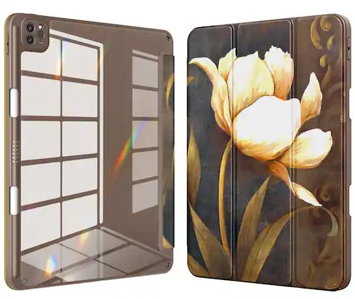 Front. DTTO - Case for iPad Air 13" (M2/M3) and iPad Pro 12.9" (3rd/4th/5th/6th Gen) ,Clear Back Cover with Built-in Pencil Holder - Tulip.