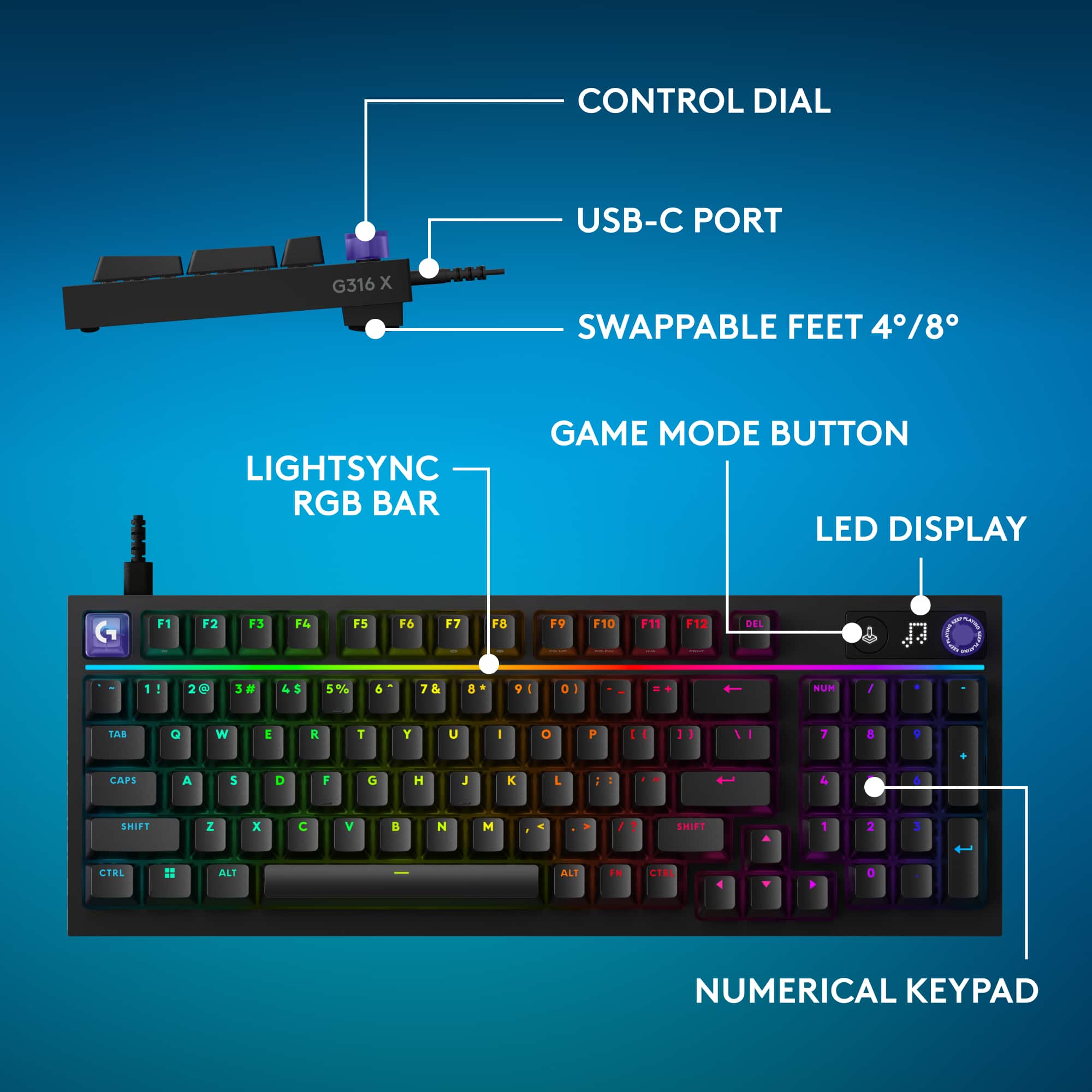 Logitech G316 X 98 Gaming Wired RGB LIGHTSYNC Keyboard with Hot