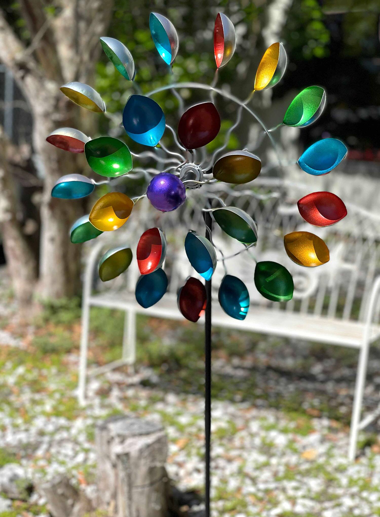 Alt View 1. Direct International - Colorful Anodized Finish Spoon Style Metal Wind Spinner Garden Stake 70 Inches - Multicolored.