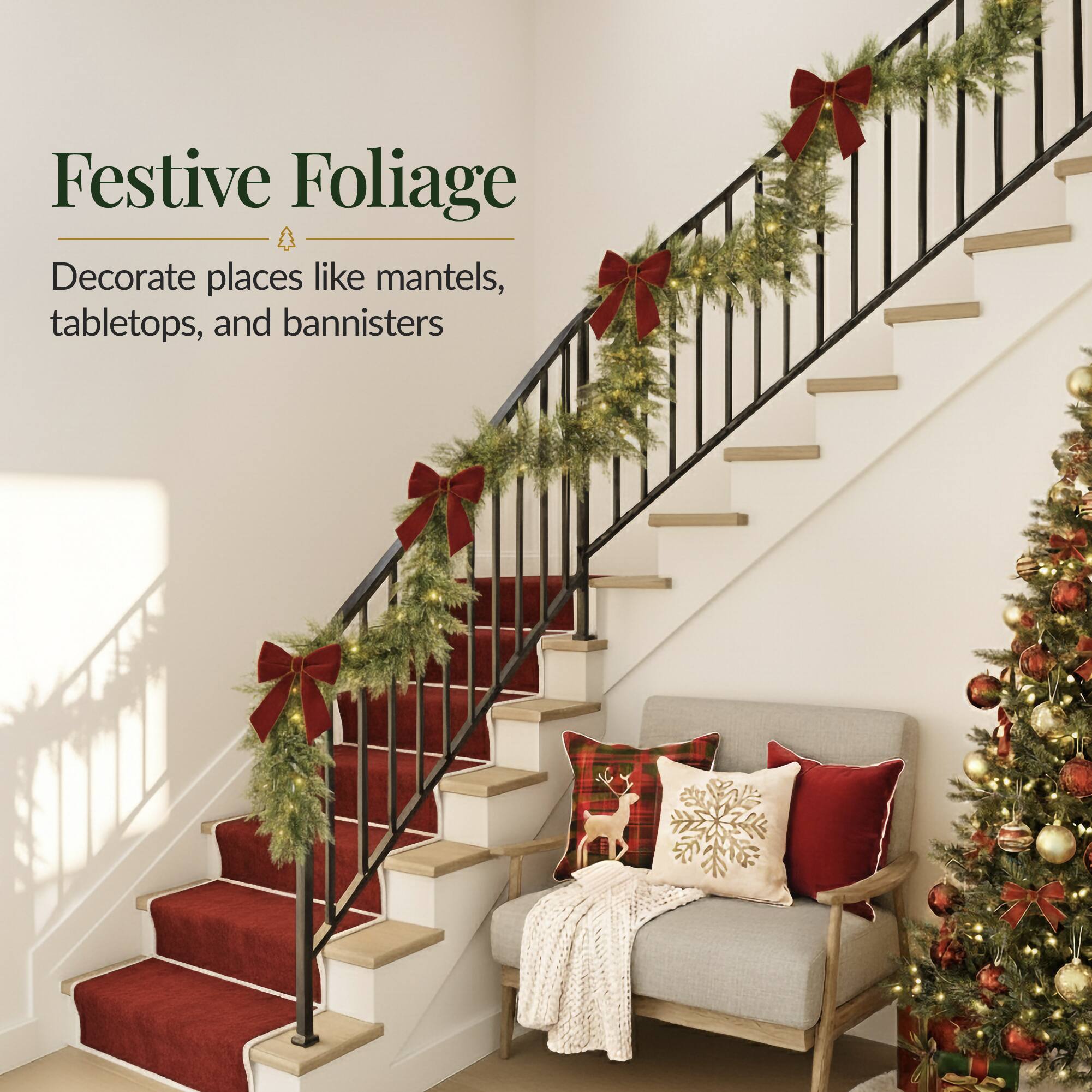 Festive Foliage  
Decorate places like mantels, tabletops, and bannisters