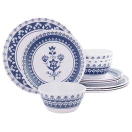 Martha Stewart - 12 Piece Round Bamboo Fiber Dinnerware Set - Blue