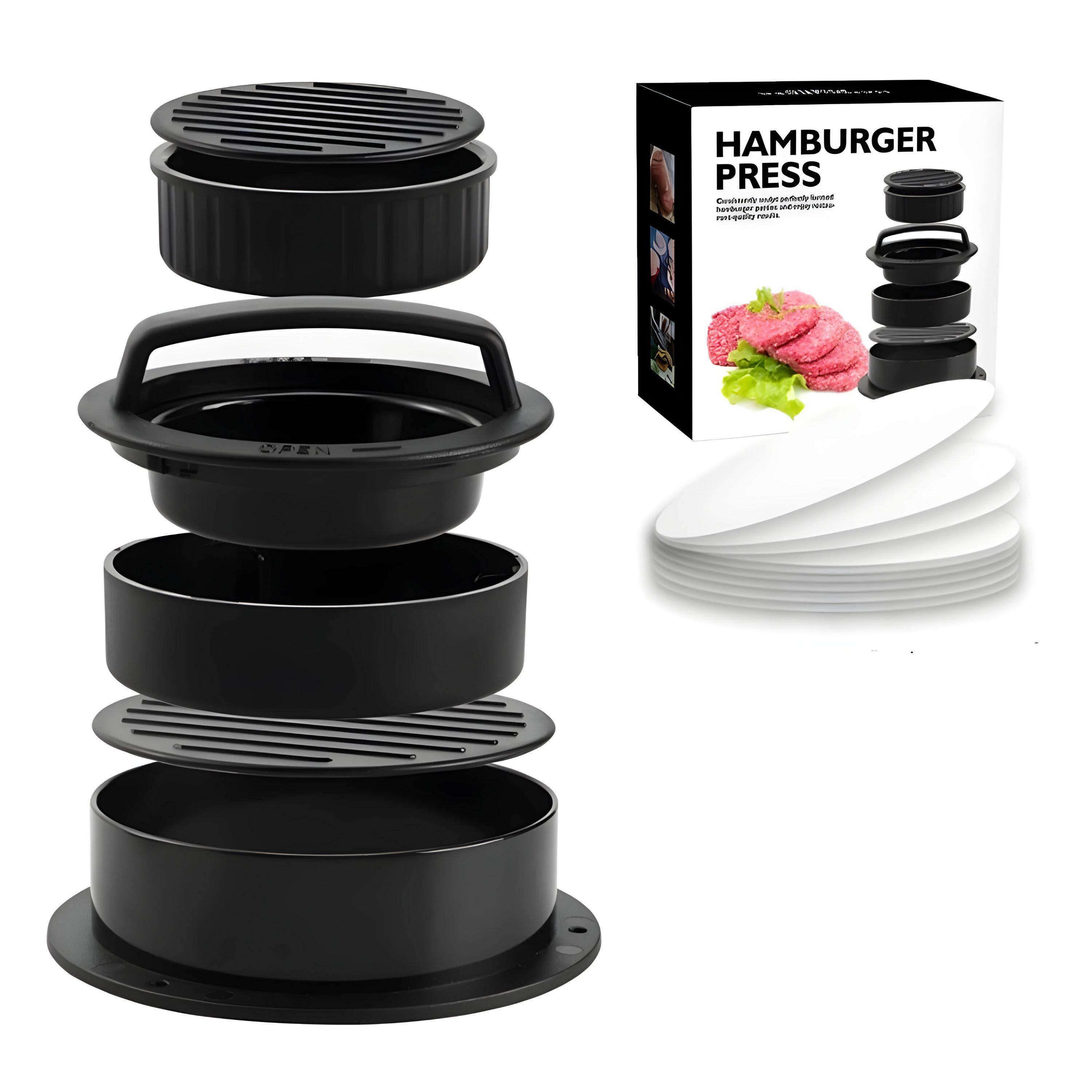 Kitcheniva - 3-in-1 Burger Press Patty Maker Kit - Black