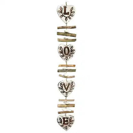 Front. Bamboo Source Tropical Decor - Carved Wooden Love Hearts Hanging Strand Indoor Outdoor Beach Coastal Home Decor 37 inches Long - Multicolor.