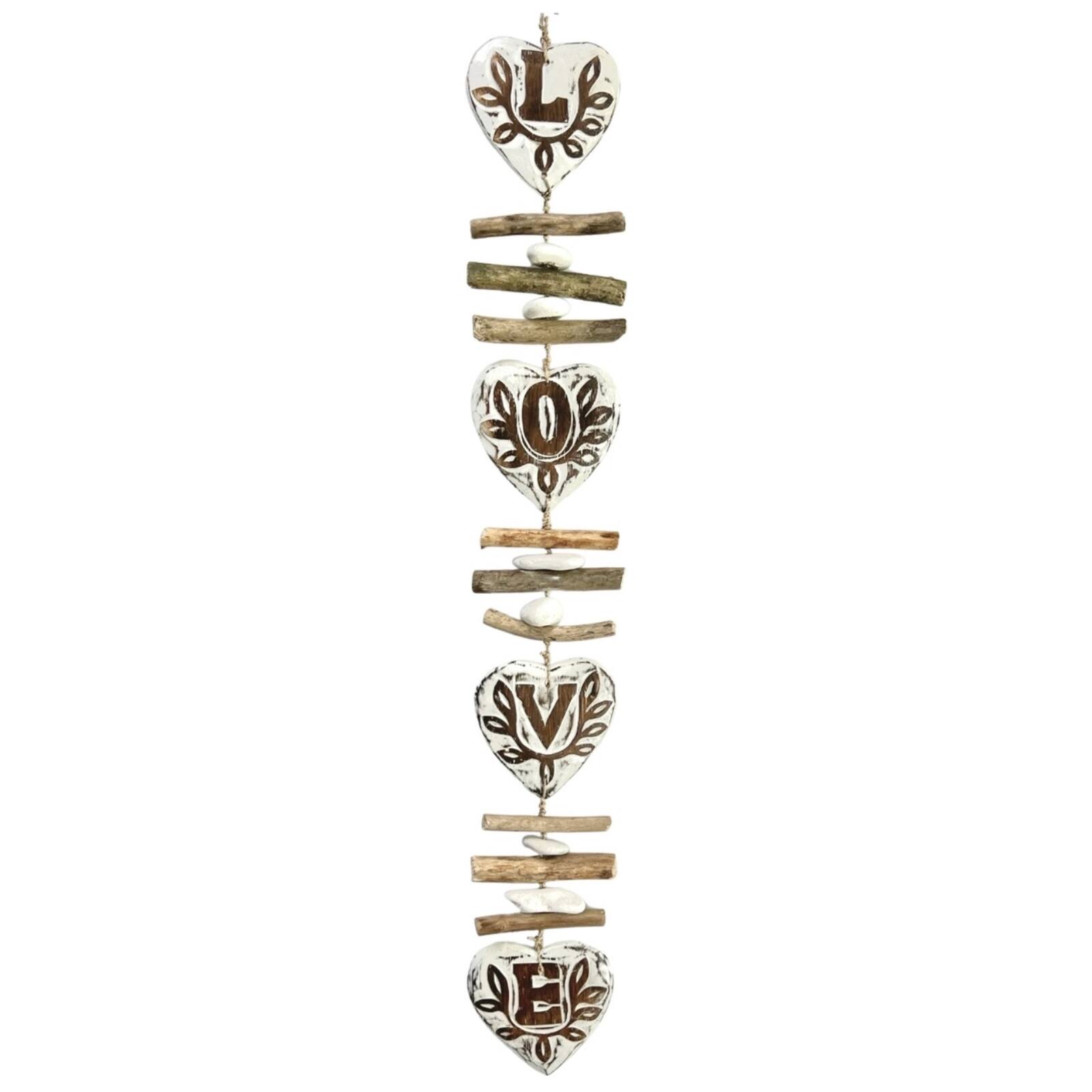 Front. Bamboo Source Tropical Decor - Carved Wooden Love Hearts Hanging Strand Indoor Outdoor Beach Coastal Home Decor 37 inches Long - Multicolor.