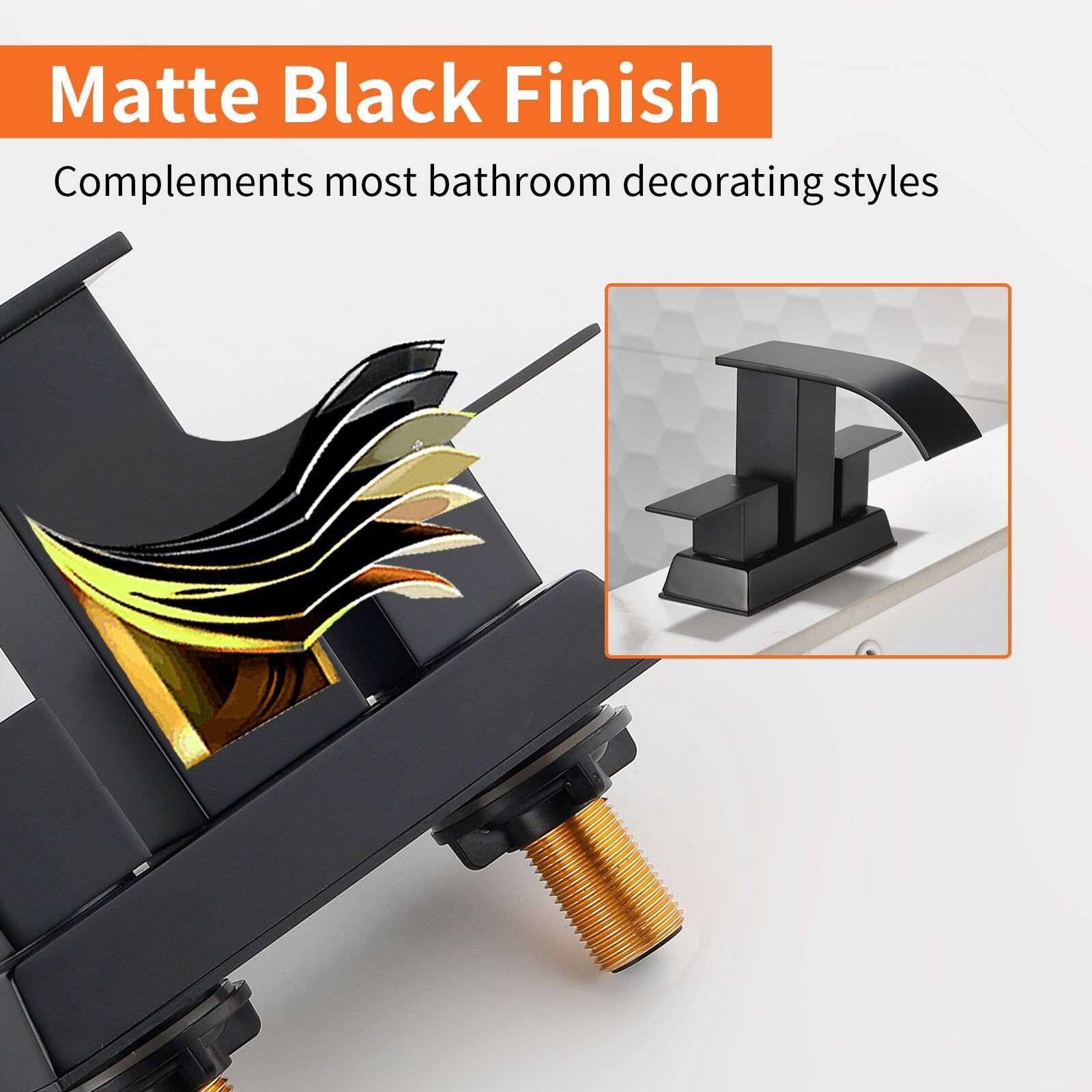 Matte Black Finish  
Complements most bathroom decorating styles
