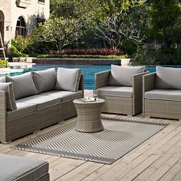 Modway - Optica Chevron With End Borders Indoor and Outdoor Area Rug - Gray and Beige