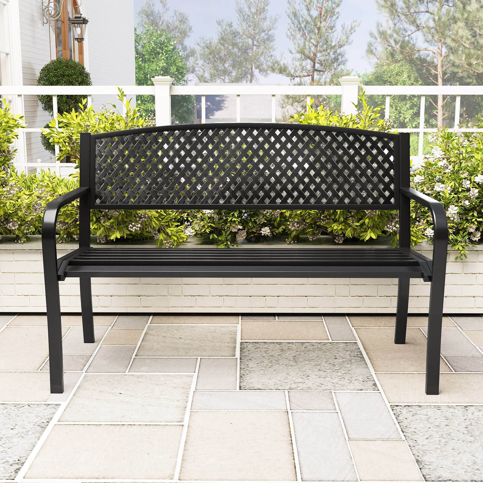 Alt View 1. Costway - Costway 50 Inches Garden Bench Outdoor Bench with Patterned Backrest and Curved Armrests - Black.