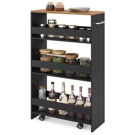 Costway - 4-Tier Rolling Storage Cart 8" Slim Kitchen Cart on Wheels with Open Shelves - Black