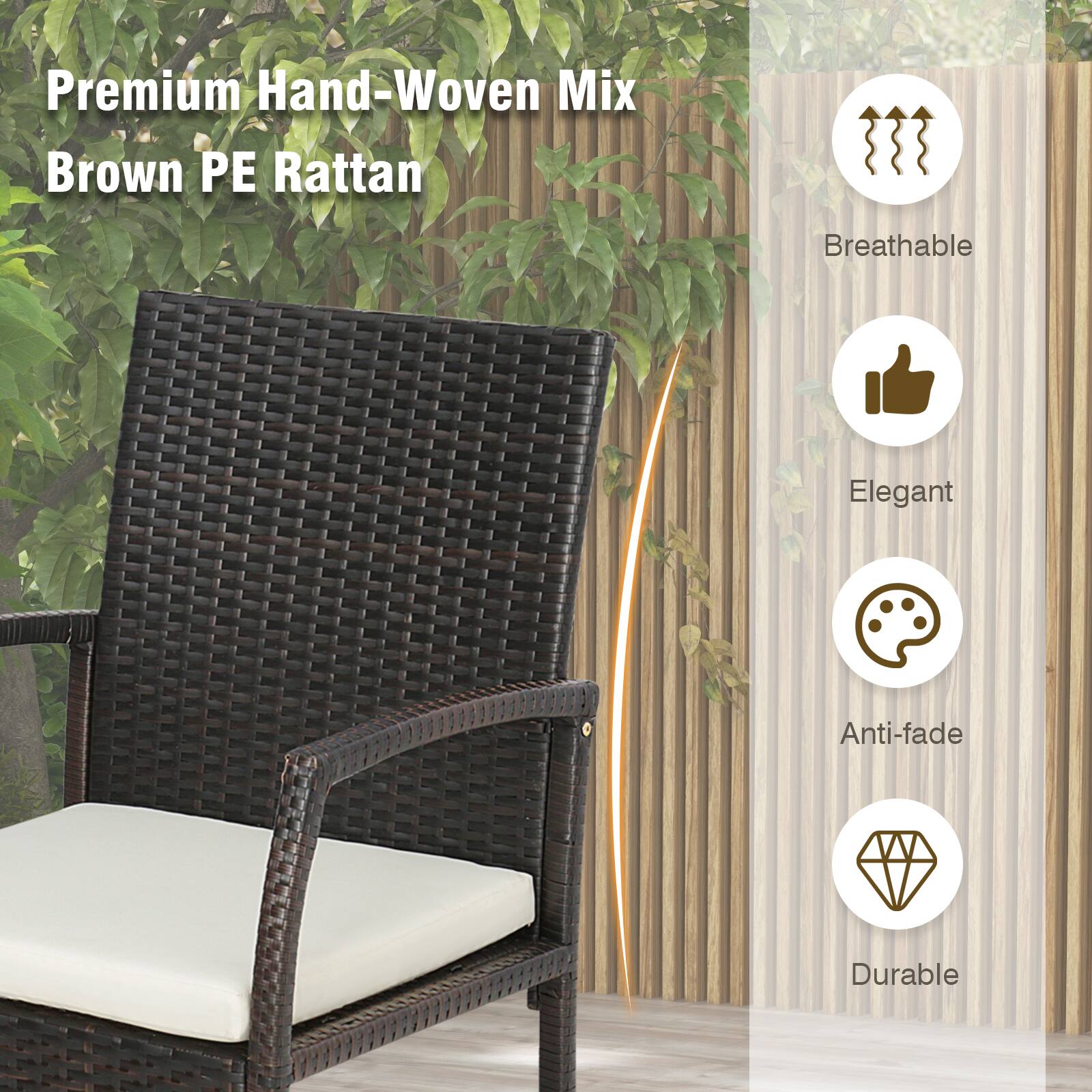 Premium Hand-Woven Mix Brown PE Rattan

- Breathable
- Elegant
- Anti-fade
- Durable