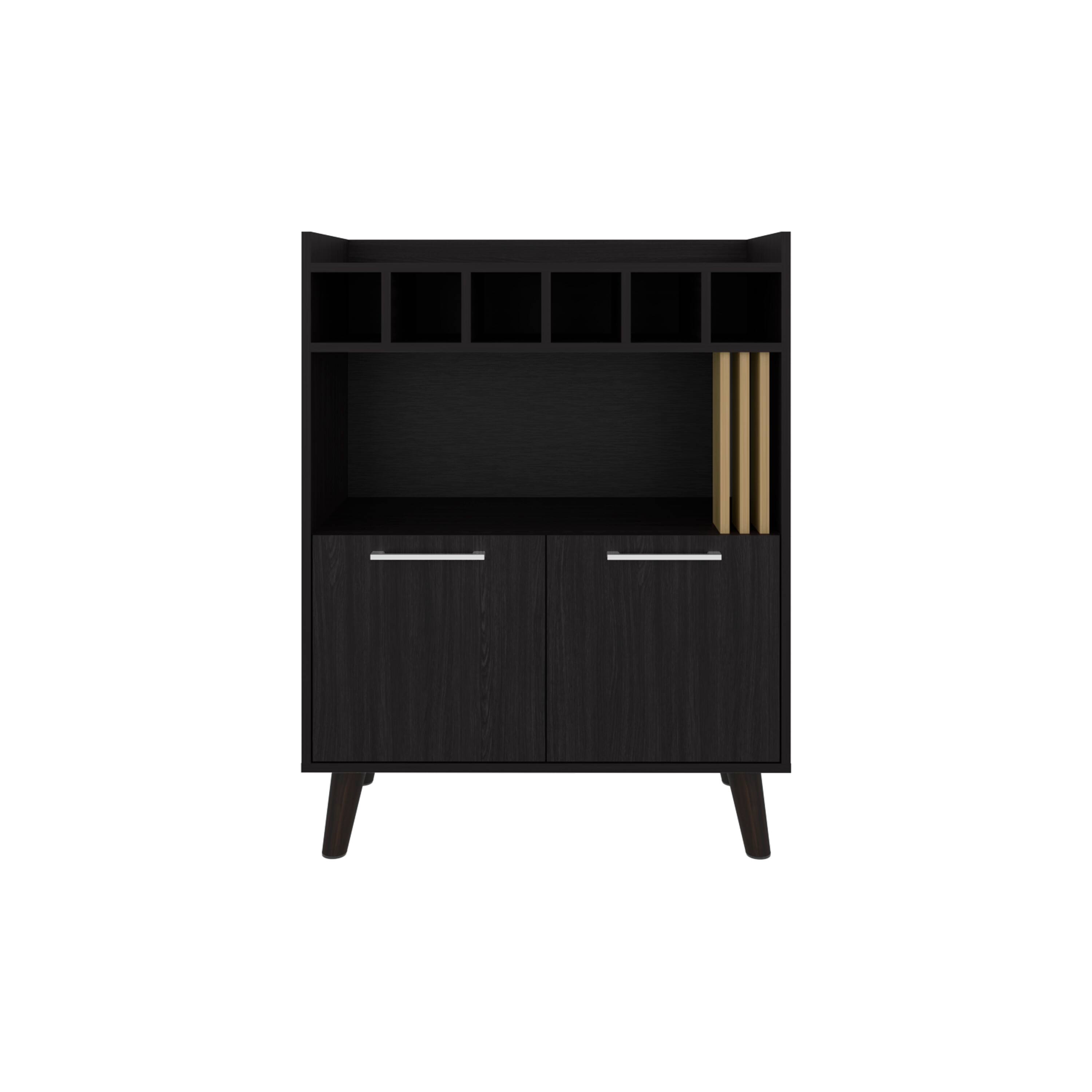 Alt View 2. TuHome - Vance 40" High Bar Cabinet With Six Bottle Cubbies, Two Double Door Cabients, Four Shelves, Living Room, Wine Rack. - Natural Oak - Black.