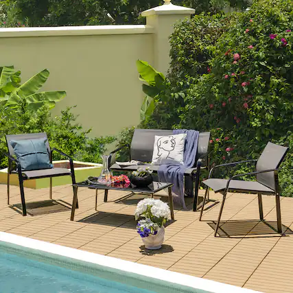 Front. Gymax - Gymax 4PCS Patio Conversation Futniture Set w/ Fabric and Anti-Rust Steel Frame Grey - Grey.