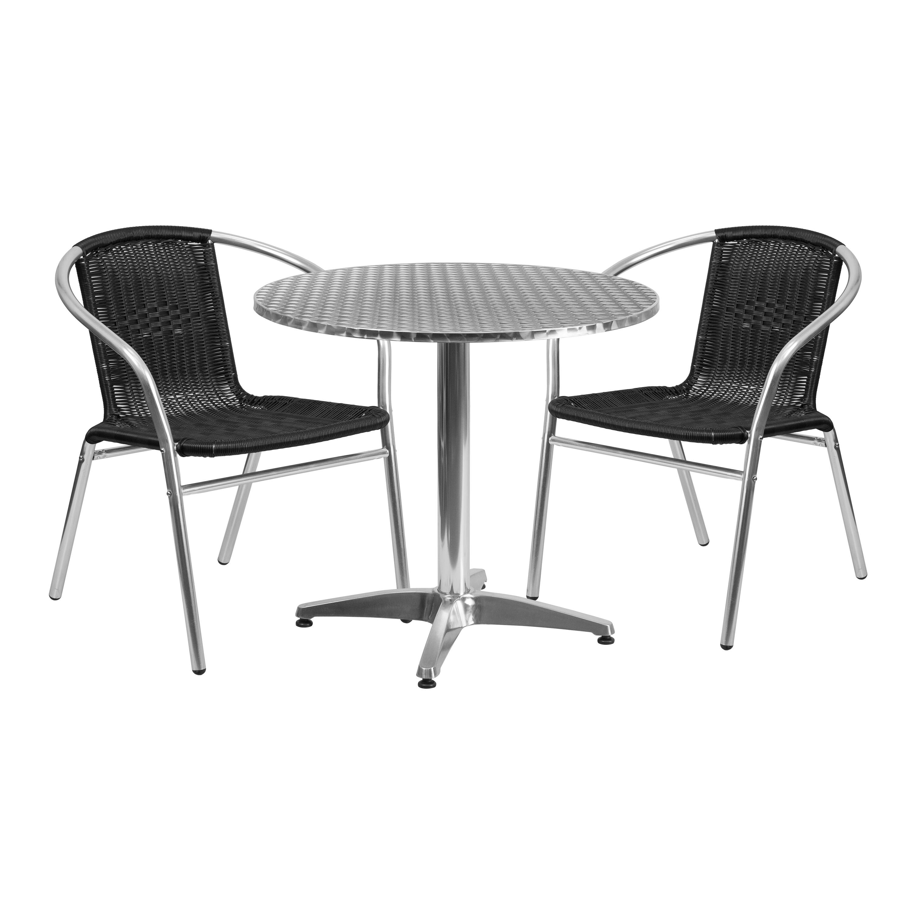 "Emma + Oliver - 31.5"" Round Aluminum Garden Patio Table Set with 2 Rattan Chairs - Black" price history on PriceWatchPro