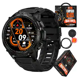 Carbinox - Blaze Rugged Smart Watch for Men, Fitness Tracker with GPS, Bluetooth Calls, 1.43 in AMOLED, Round - Black - (2024)