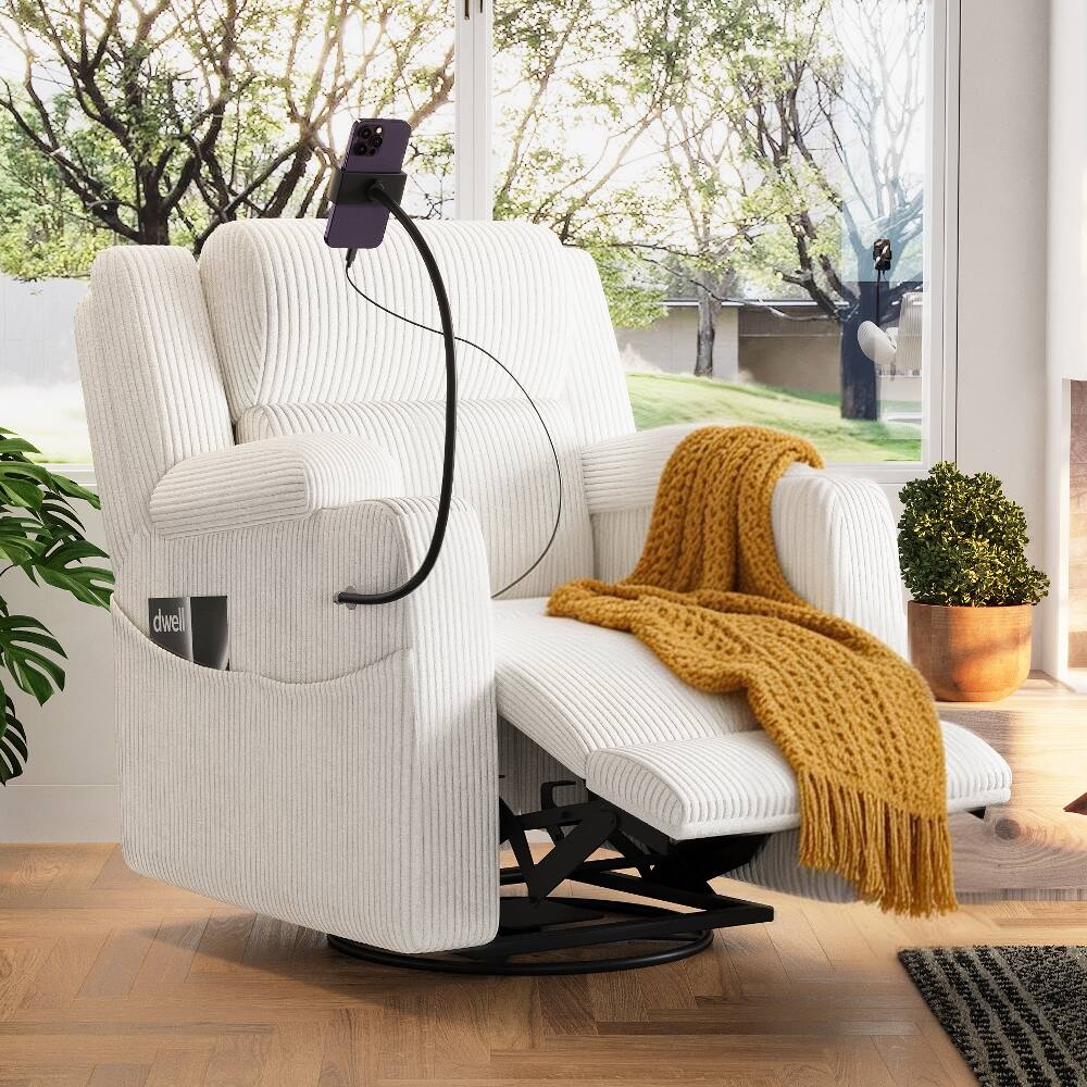 Angle. Ropilly - Ropilly Electric Power Recliner Chair, 270 Degree Swivel Rocker, Nursery Glider With Hidden Storage, Beige - Beige.