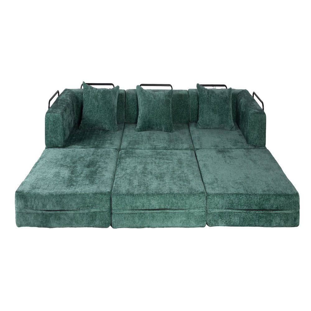 Alt View 5. Resenkos - Boneless Modular Sectional Sofa, Convertible Floor Bed with Fixed Frame and Chenille Fabric, Dark Green - Green.