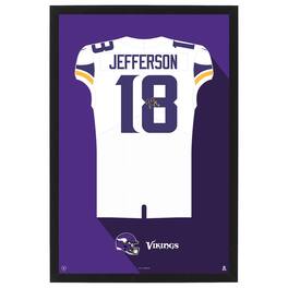 Sporticulture - Justin Jefferson Minnesota Vikings Away Jersey Framed Art Print - White