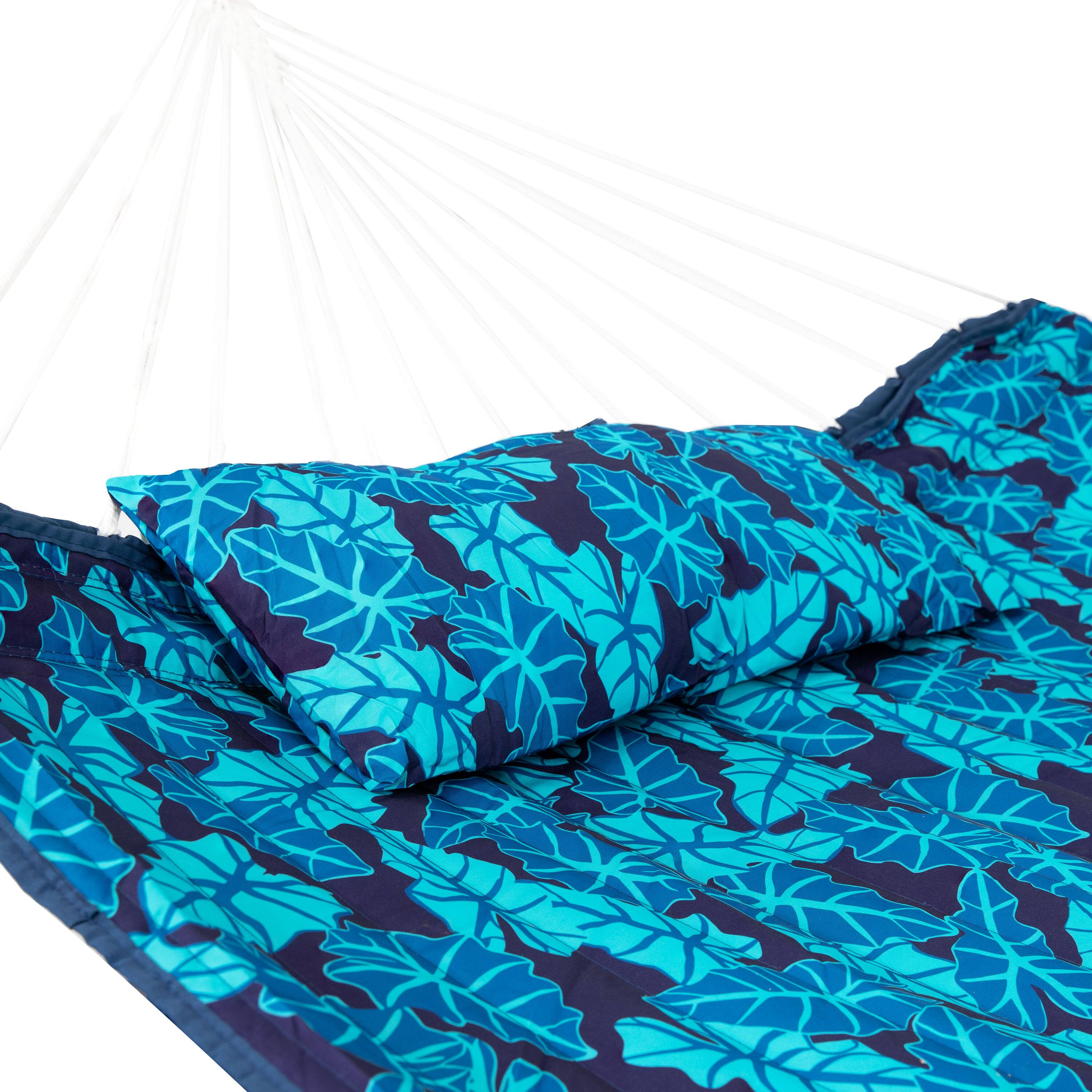 Alt View 4. Sunnydaze - Metal Spreader Bar Hammock with Pillow - Tropical Palms.