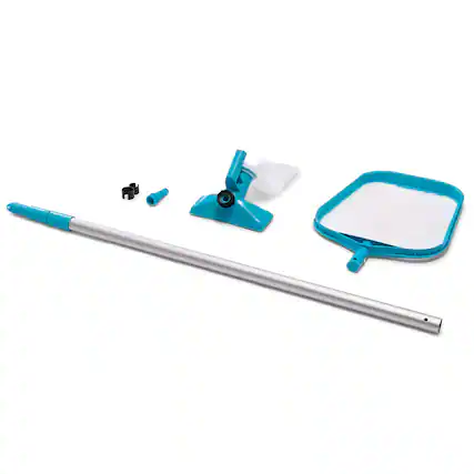Front. Intex - Intex 28002E Maintenance Pool Kit Vacuum Skimmer & Pole (Pool Sold Separately) - Silver and blue.