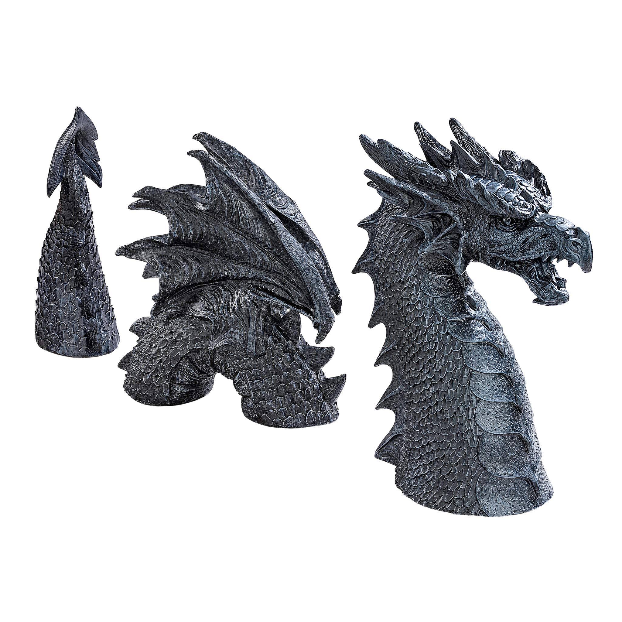 Front. Refined Abode Design - The Dragon Of Falkenberg Castle Moat Lawn Garden Statue Long 14 Tall Cast Stone Gray Finish.