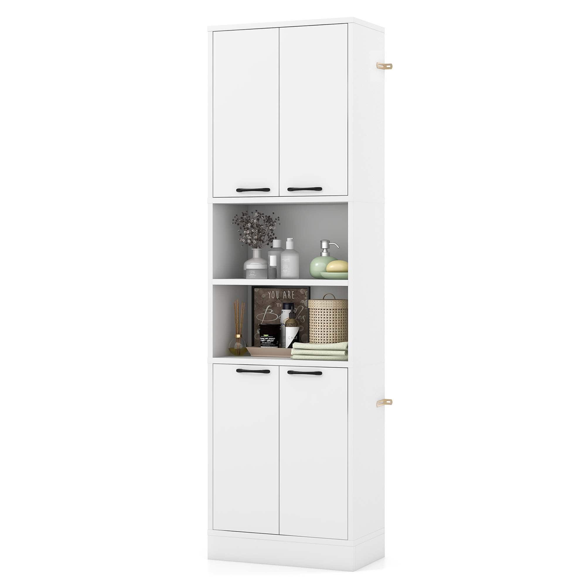 Costway - 75" Tall Bathroom Storage Cabinet with 4 Doors & 2 Open Compartments Freestanding - White