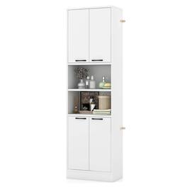 Costway - 75" Tall Bathroom Storage Cabinet with 4 Doors & 2 Open Compartments Freestanding - White