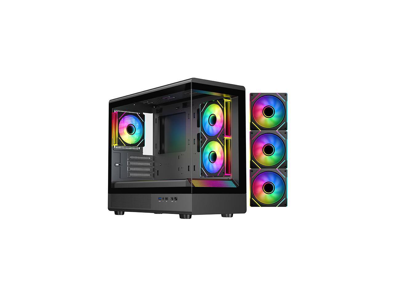 Front. DIYPC - DIYPC ARGB-M1-BK USB3.0 Micro ATX Case w/ Tempered Glass & 3 ARGB Fans - Black.