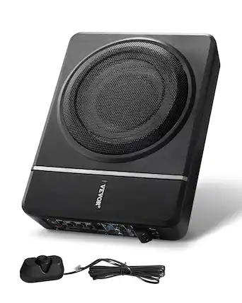 Front. VEVOR - 8" 240W Underseat Car Subwoofer, Slim Powered Car Subwoofers Under the Seat, Low Profile Audio Sub Built-in Amplifier - Black.