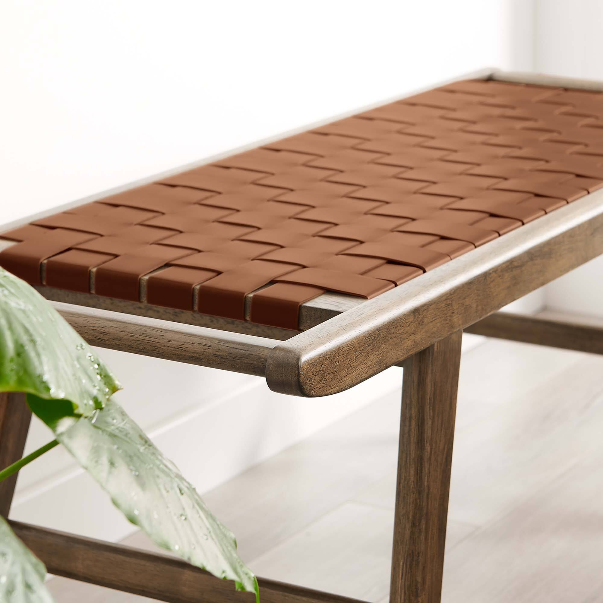 Alt View 1. Modway - Saoirse 47" Faux Leather Wood Bench by Modway - Walnut Brown.