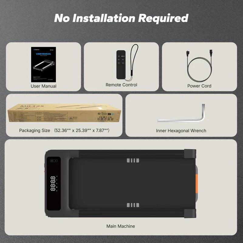 No Installation Required

USER MANUAL
User Manual

Remote Control

Power Cord

Packaging Size (52.36" x 25.39" x 7.87")

Inner Hexagonal Wrench

Main Machine