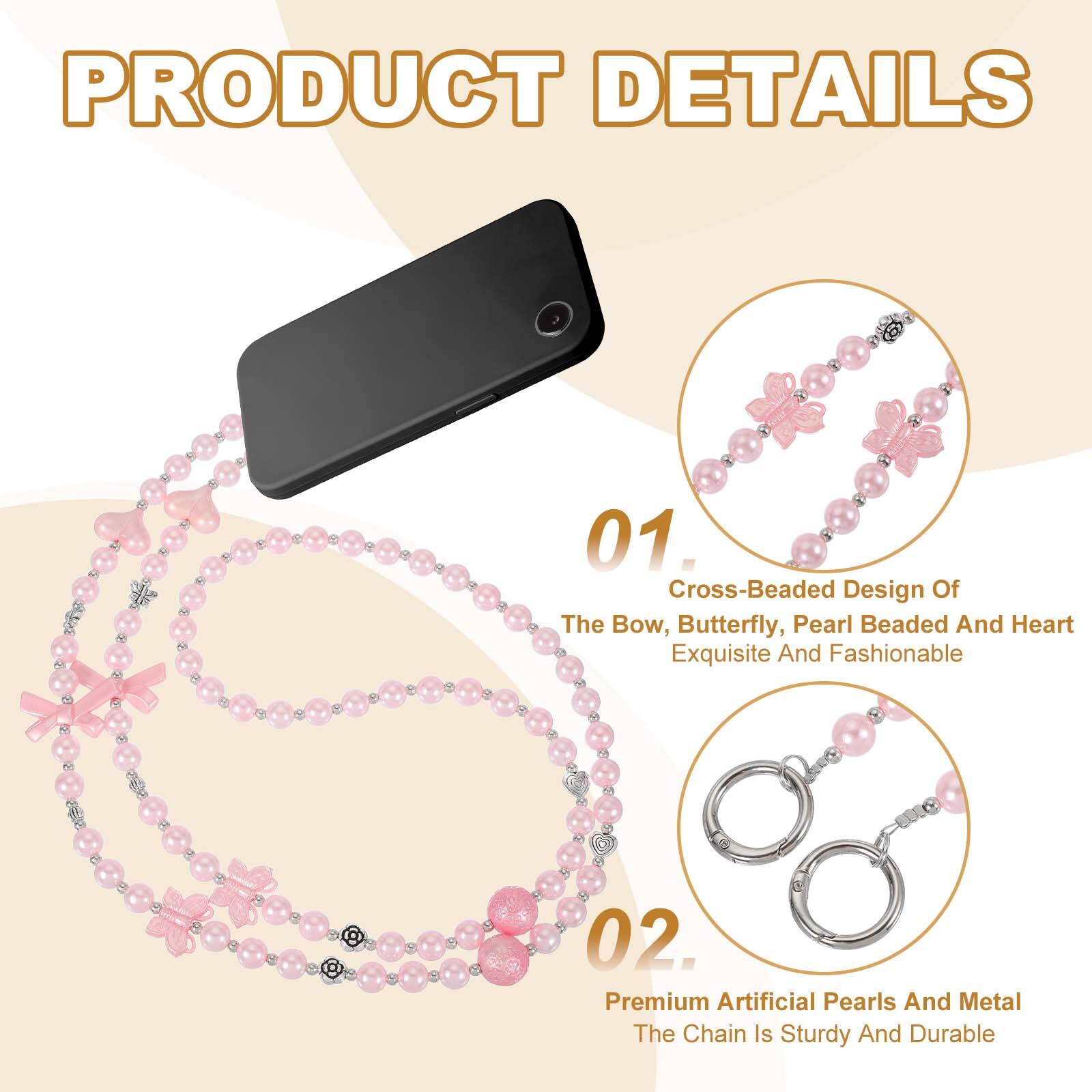 PRODUCT DETAILS

01. Cross-Beaded Design Of The Bow, Butterfly, Pearl Beaded And Heart Exquisite And Fashionable

02. Premium Artificial Pearls And Metal The Chain Is Sturdy And Durable