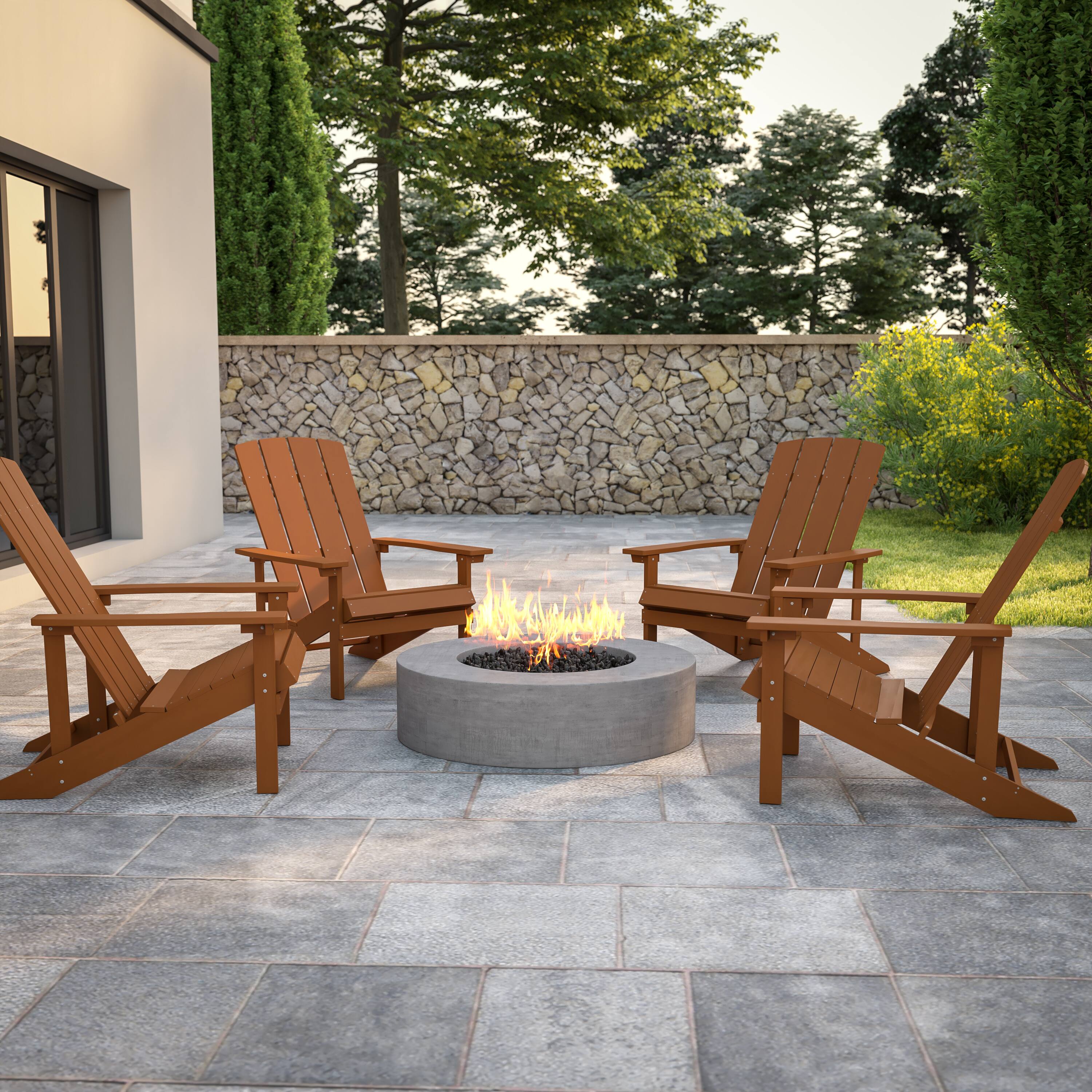 Alt View 2. Emma + Oliver - 4 Pack Outdoor All-Weather Poly Resin Wood Adirondack Chairs - Teak.