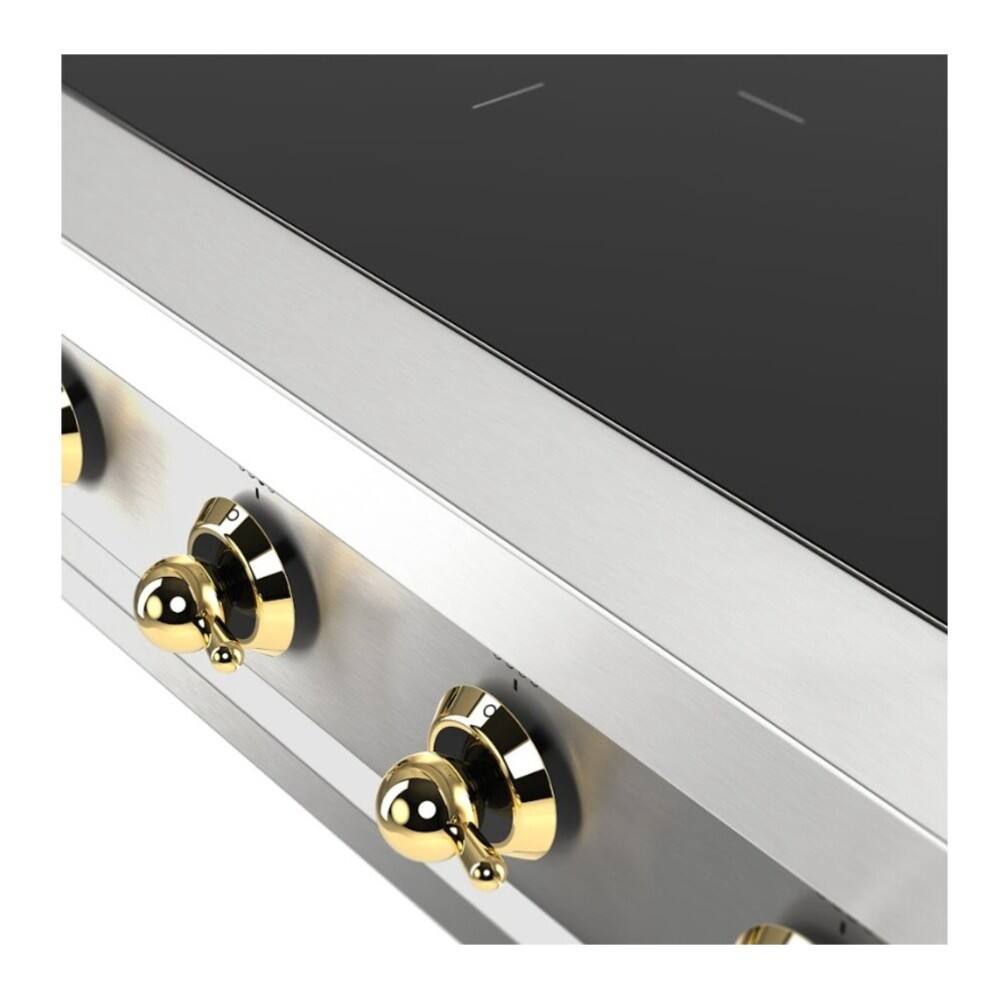 Alt View 5. ILVE - ILVE Nostalgie II 48 inch Built-In Induction Rangetop with 6 Elements (Stainless Steel, Brass Trim) - Stainless Steel.