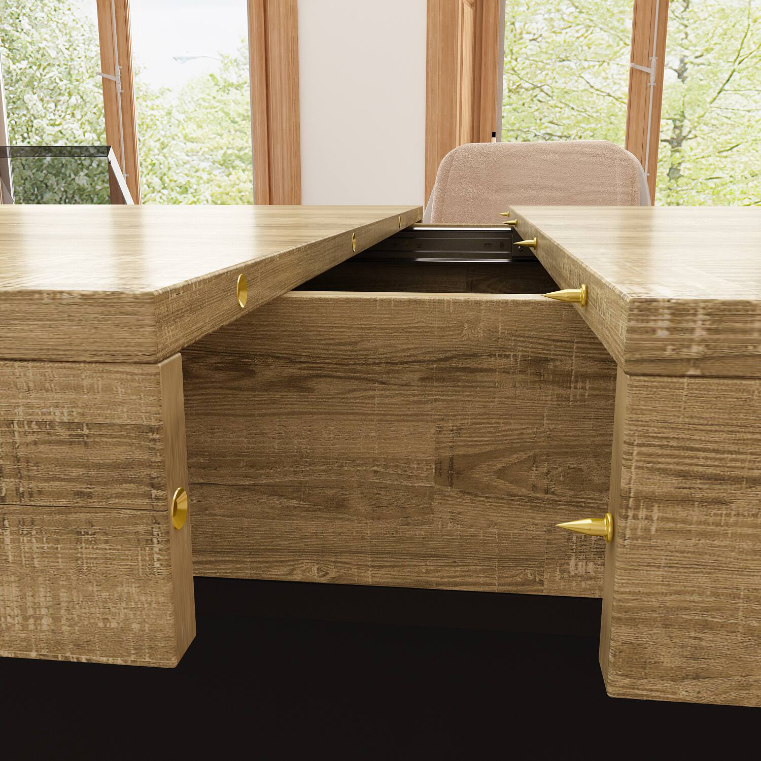 Alt View 4. FUFU & GAGA - FUFU&GAGA Expandable Conference Table - Office Meeting, Team Collaboration & Flexible Work Desk - Black & Wooden.