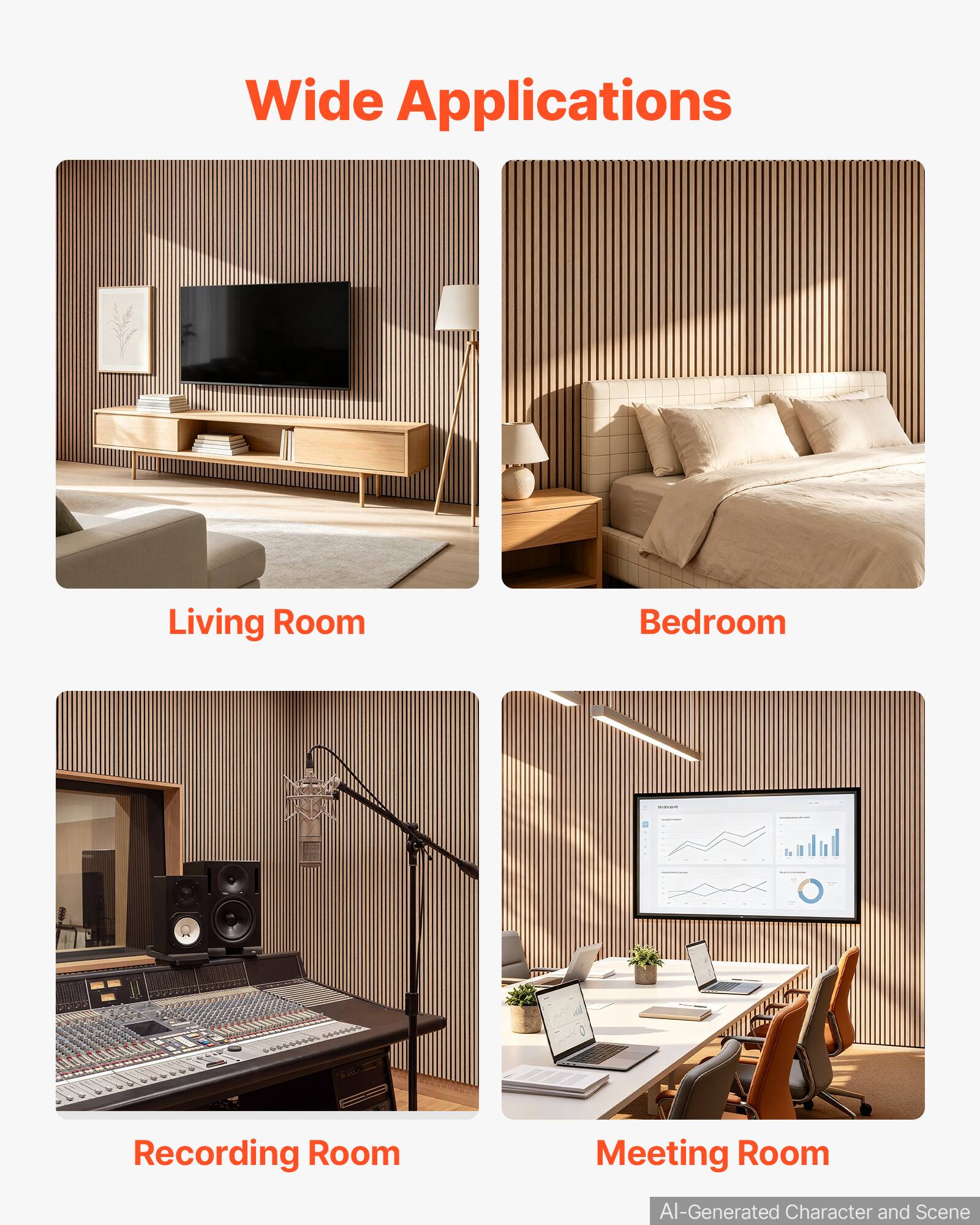 Wide Applications

- Living Room
- Bedroom
- Recording Room
- Meeting Room

AI-Generated Character and Scene