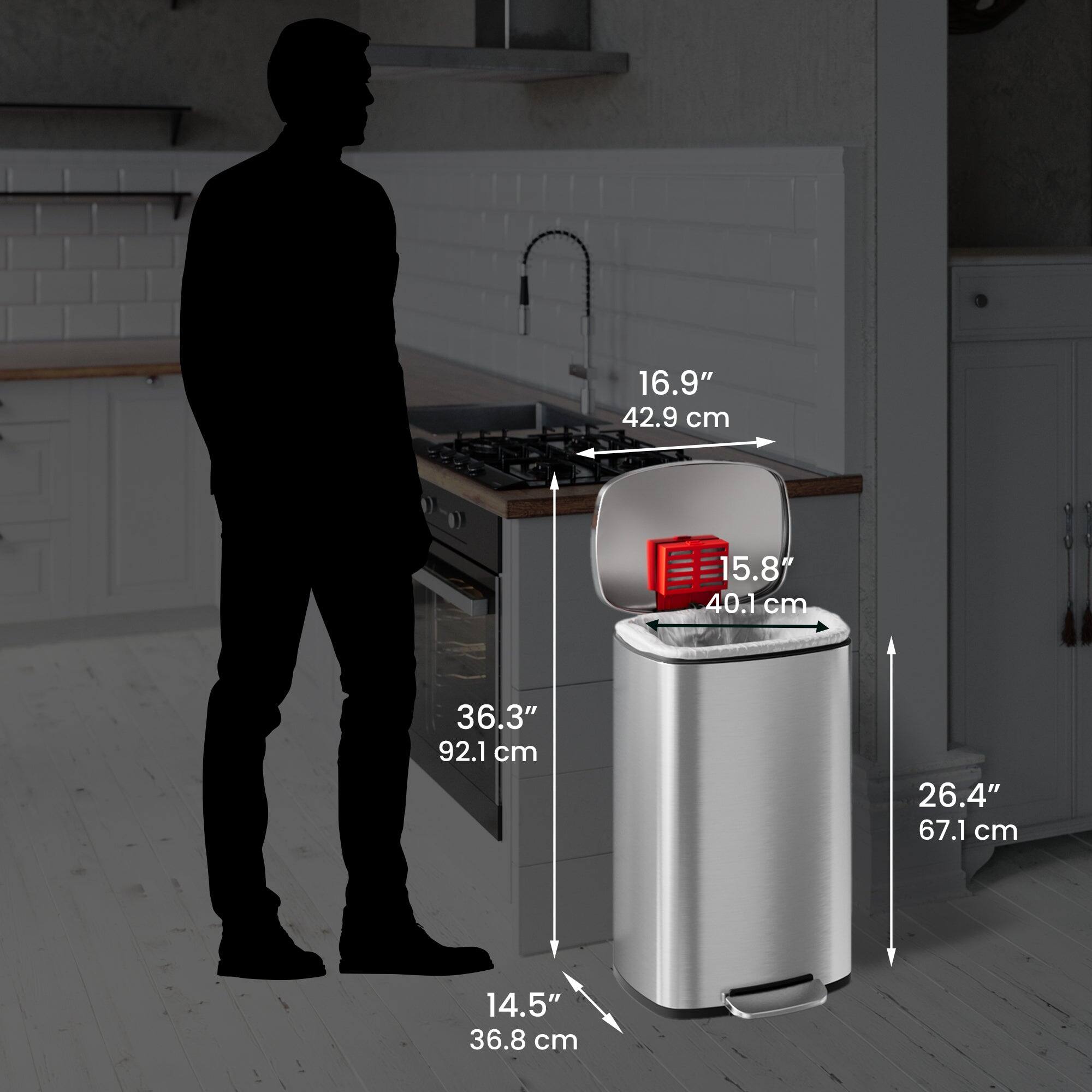 16.9" 42.9 cm  
15.8" 40.1 cm  
36.3" 92.1 cm  
26.4" 67.1 cm  
14.5" 36.8 cm